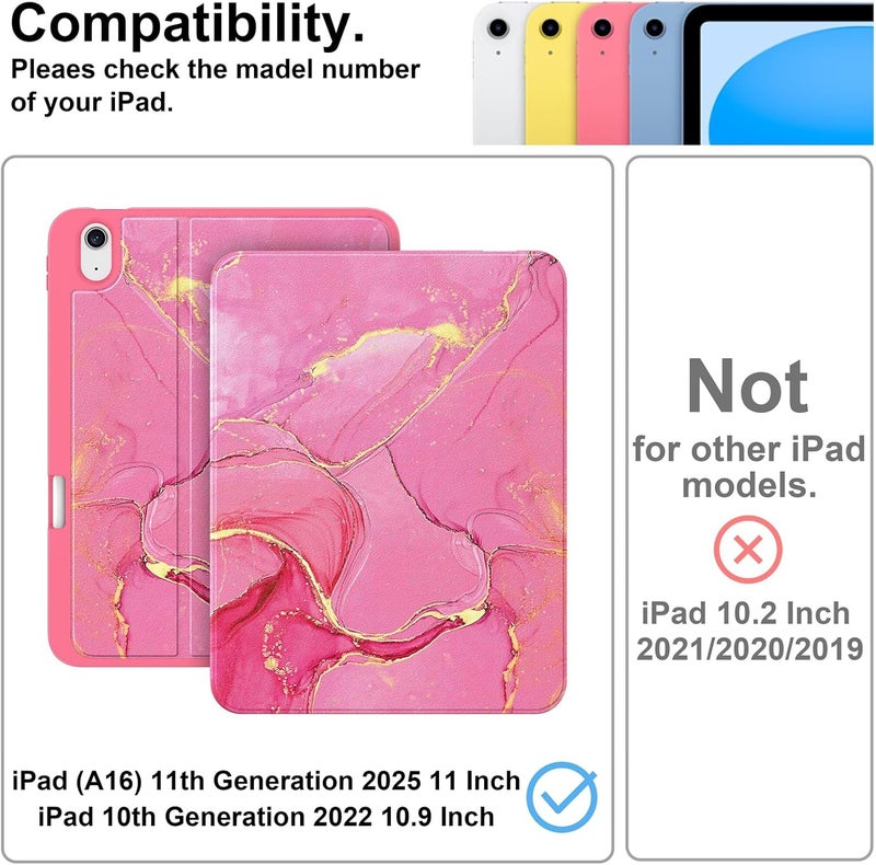Supveco حافظة لجهاز iPad (A16) الجيل 11 بحجم 11 بوصة (2025)، iPad الجيل 10 بحجم 10.9 بوصة (2022) مع حامل قلم - [استيقاظ/نوم تلقائي]، حافظة فاخرة مع قاعدة قابلة للطي وغطاء خلفي ناعم من TPU - أحمر رخام - Image 2